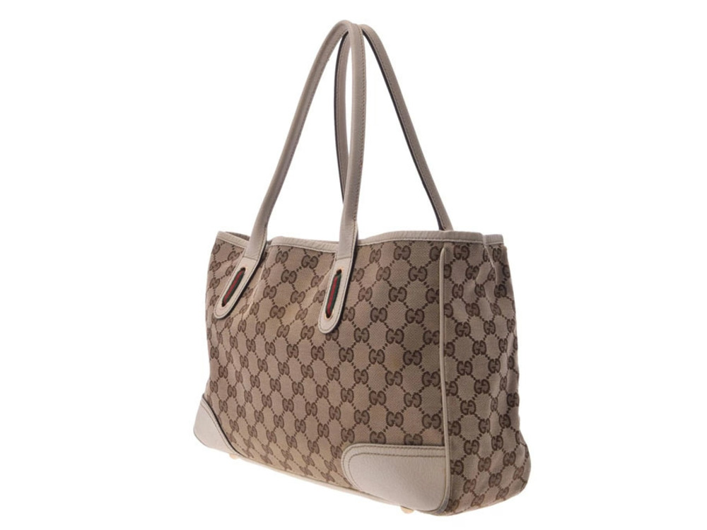 Gucci leather GG bag beige canvas tote Tan